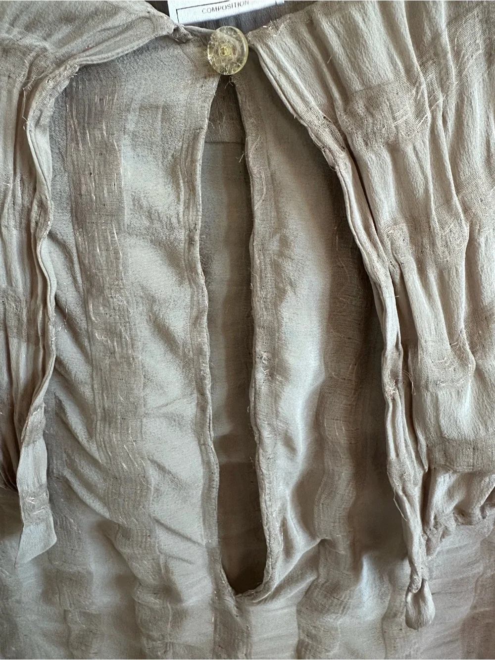 Vintage Chanel 1999A Silk Metallic Gauze Sailor Collar Blouse Taupe CC Button 44